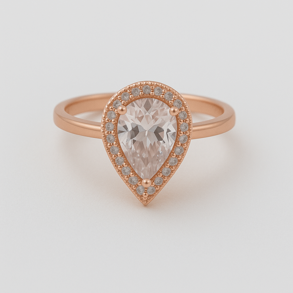 Celeste Teardrop Halo Ring