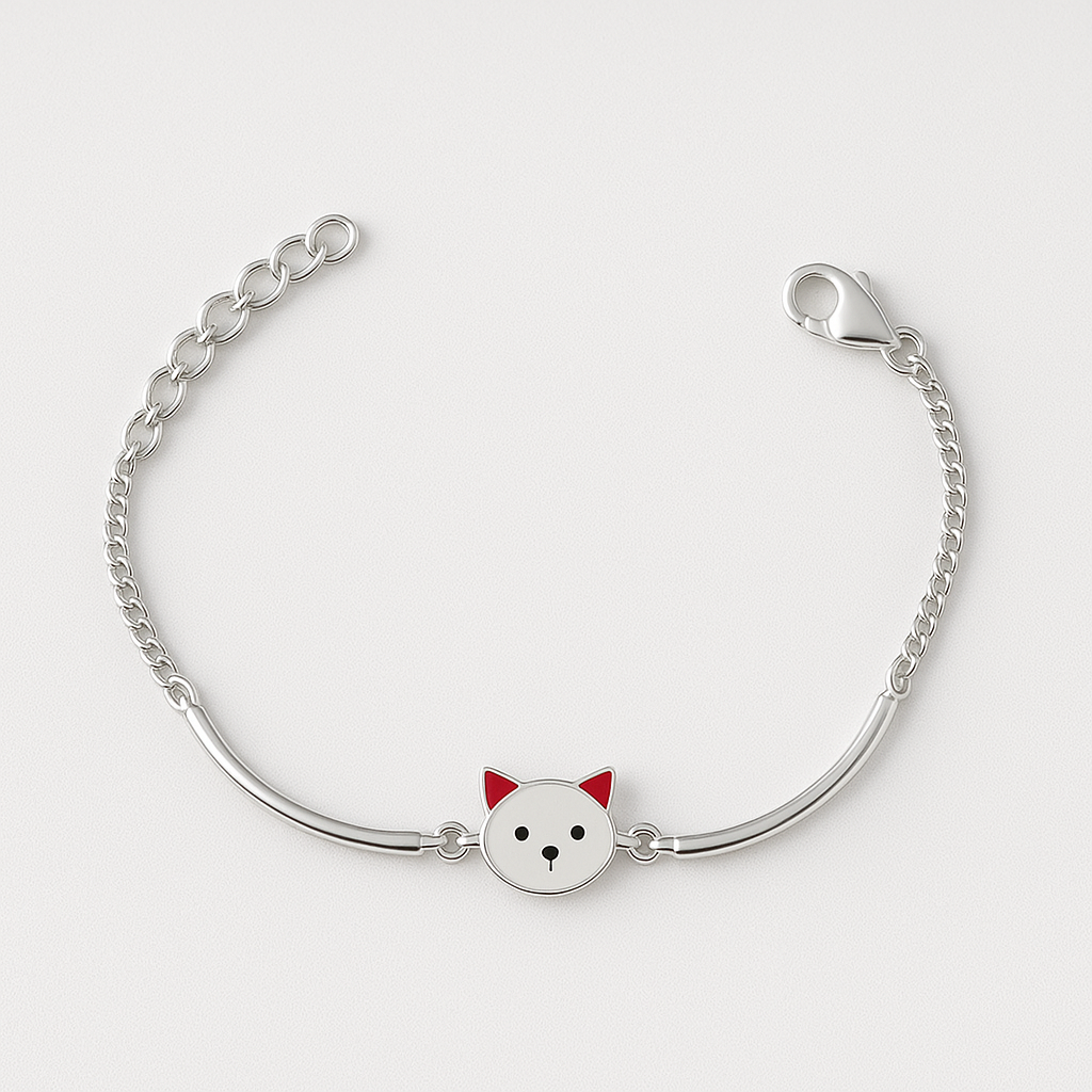 Kitty Charm Sterling Silver Kids Bracelet