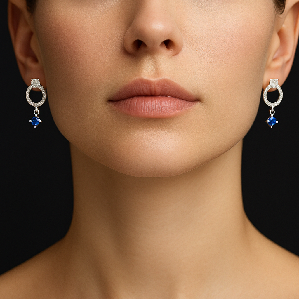 Sapphire Halo Drop Earrings