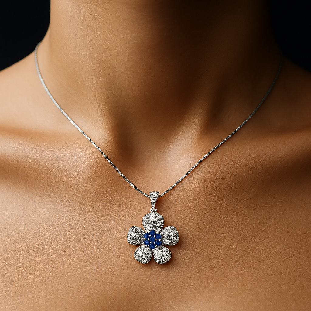 Sapphire Bloom Silver Set