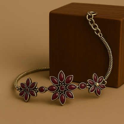 Crimson Bloom Sterling Silver Bracelet