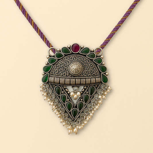 Mayurika Silver Temple Pendant
