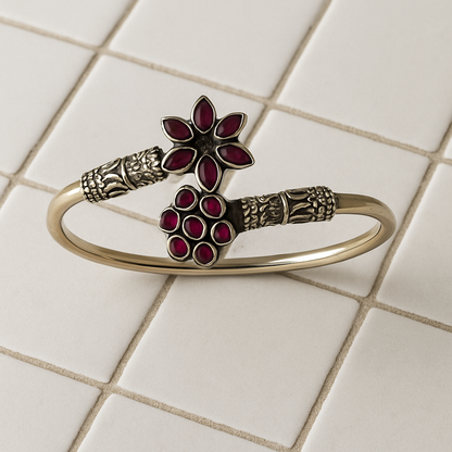 Regal Bloom Kada – 925 Sterling Silver with Magenta Stones