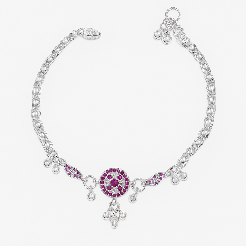 Ruby Radiance Silver Anklet