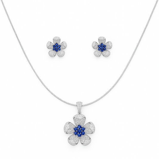 Sapphire Bloom Silver Set