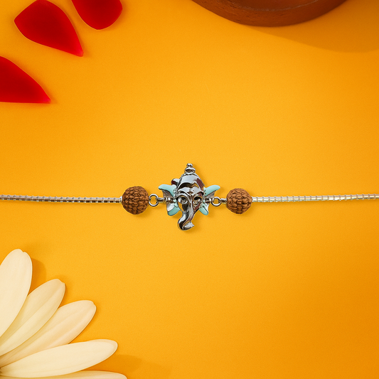 Ganpati Rudraksha Rakhi - 925 Silver Blessings