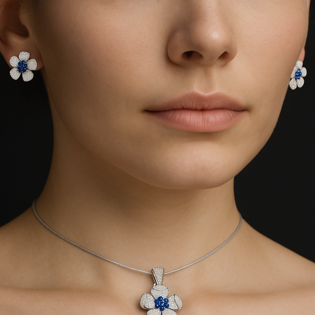 Sapphire Bloom Silver Set