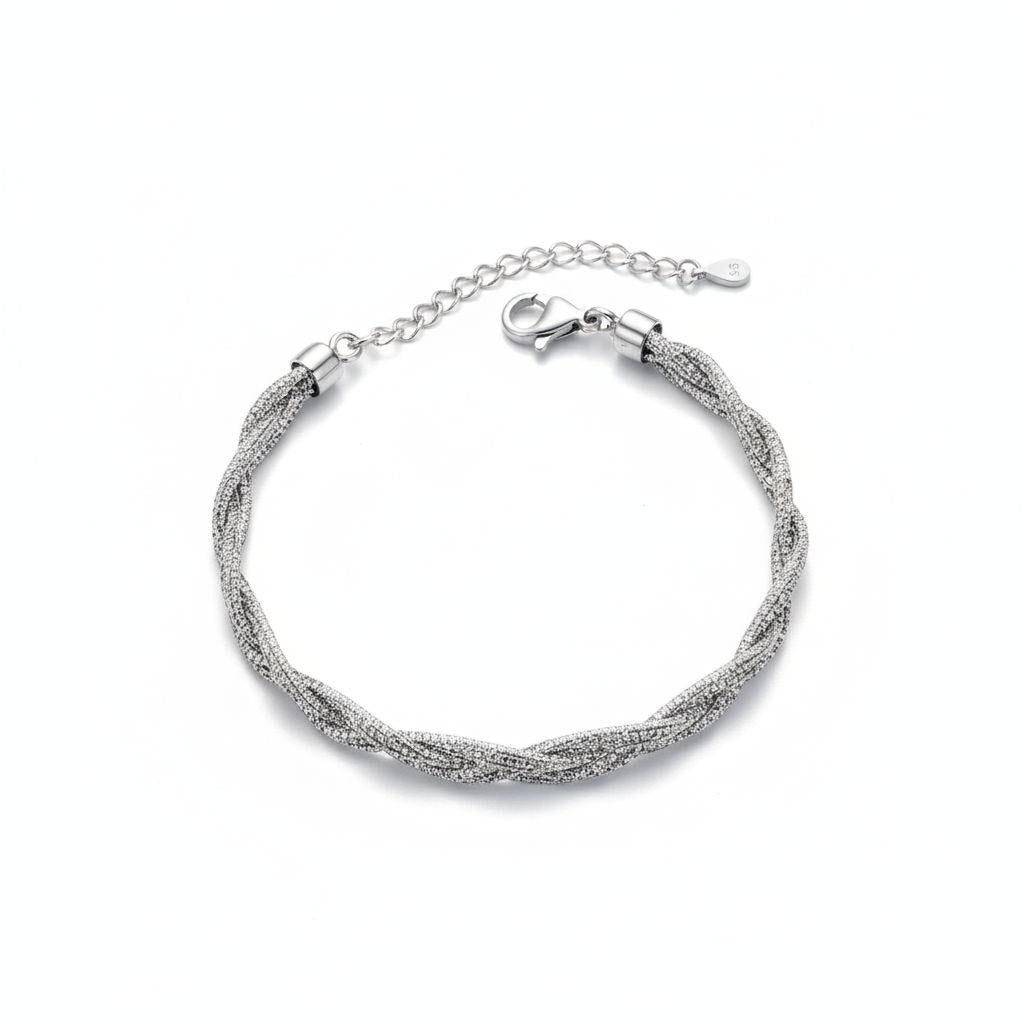 Twisted Starlight" Pave-Texture 925 Sterling Silver Bracelet