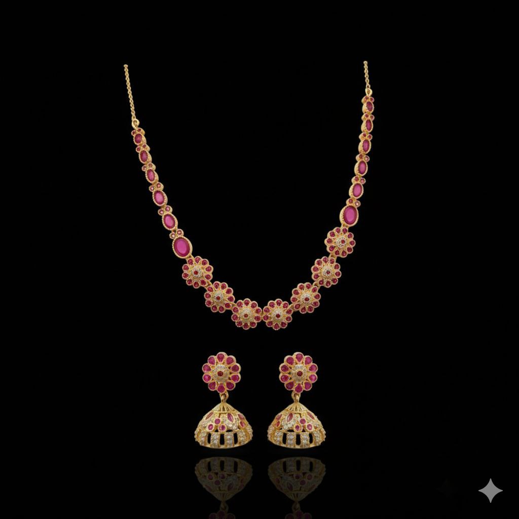 "Aarya" Heritage Ruby Floral 925 Silver Temple Set