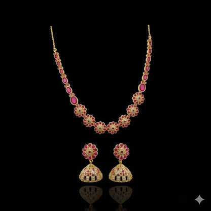 "Aarya" Heritage Ruby Floral 925 Silver Temple Set