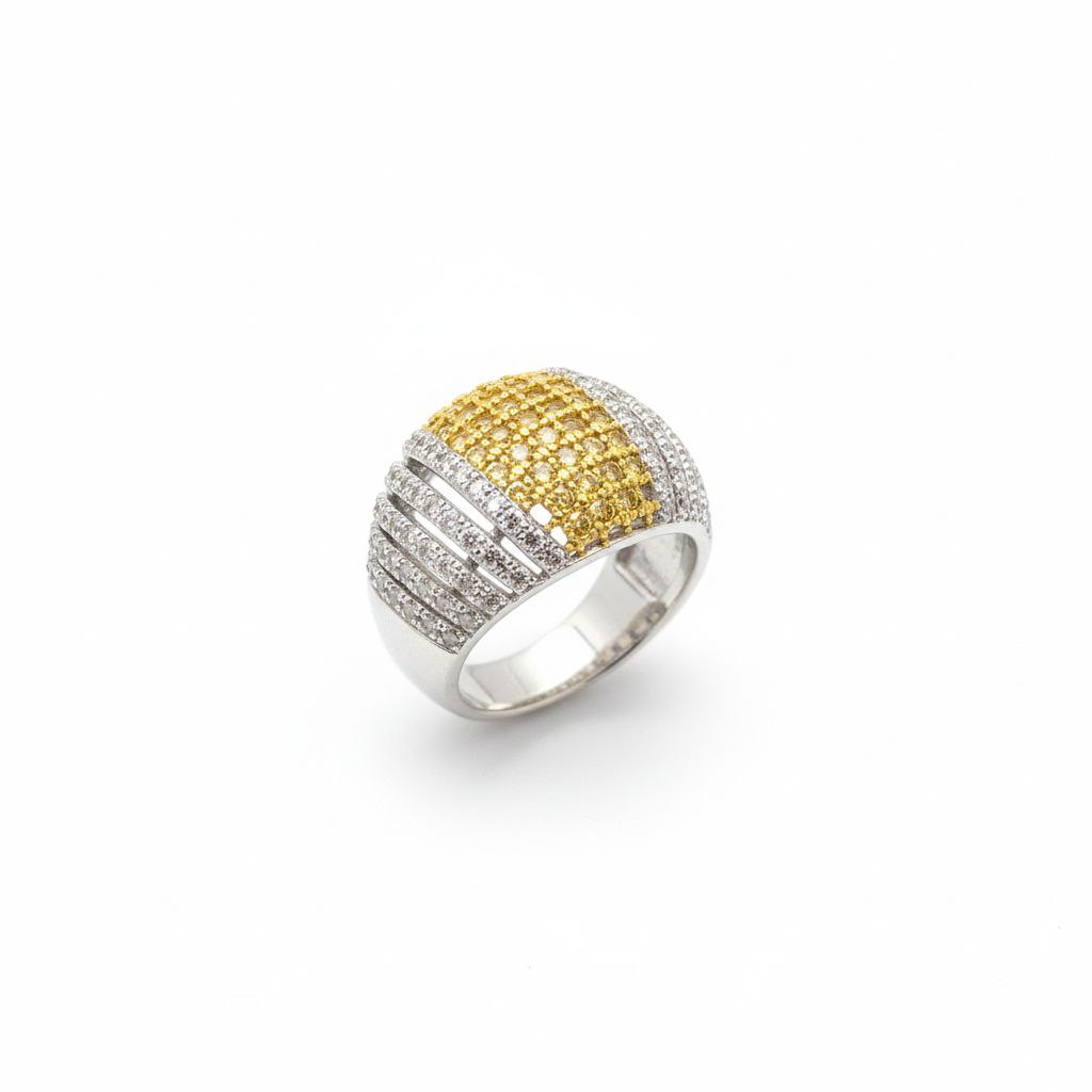 "Golden Glaze" Two-Tone Pave Dome 925 Silver Ring