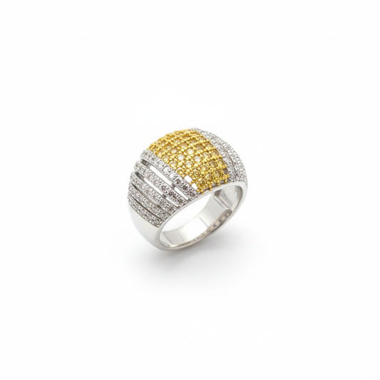 "Golden Glaze" Two-Tone Pave Dome 925 Silver Ring