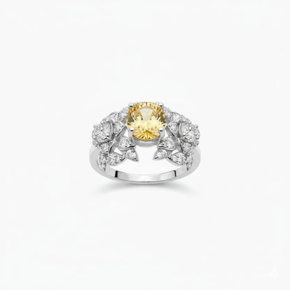 Gilded Garden" Yellow Sapphire & Pave Leaf 925 Silver Ring
