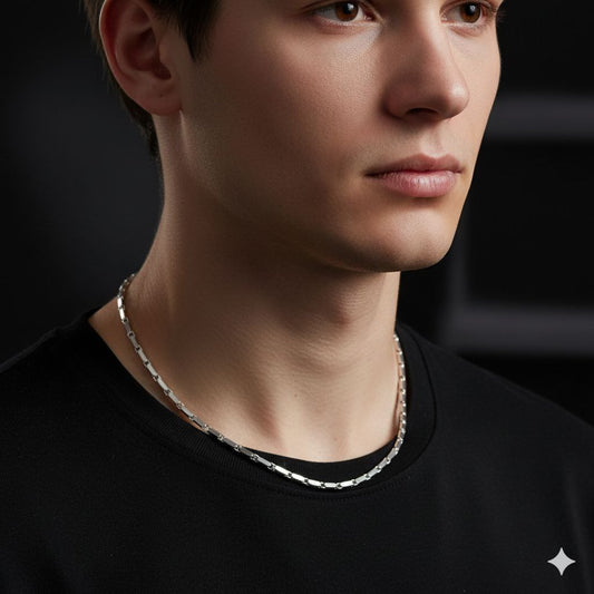 Sleek 925 Sterling Silver Bar Link Chain
