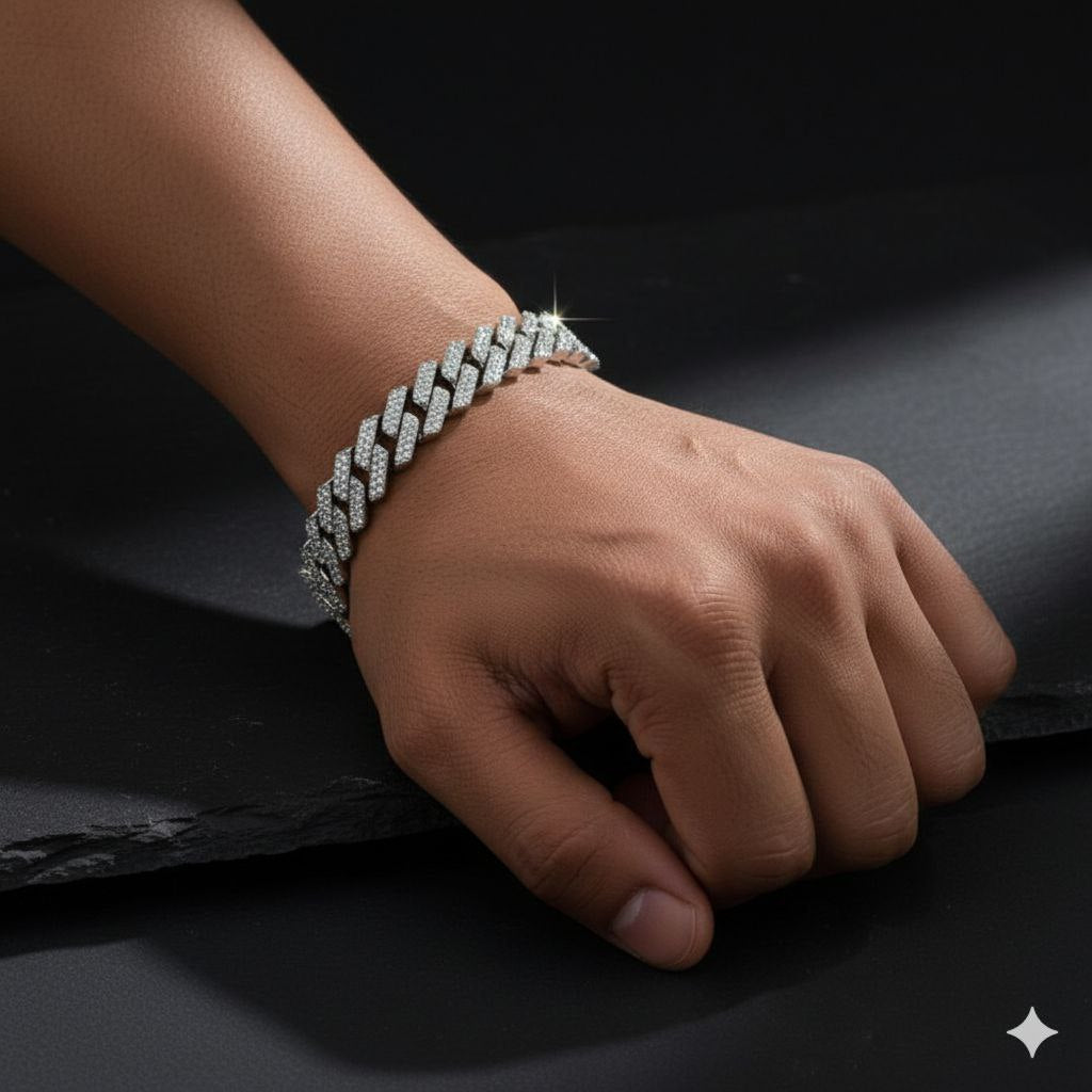 Iced-Out Pave 925 Sterling Silver Cuban Link Bracelet