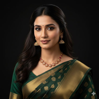 "Aarya" Heritage Ruby Floral 925 Silver Temple Set