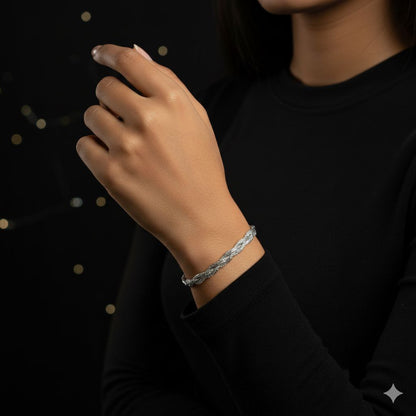 Twisted Starlight" Pave-Texture 925 Sterling Silver Bracelet