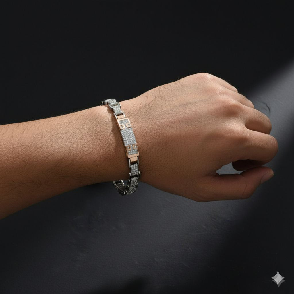 Two-Tone Pave ID Bar Sterling Silver Bracelet
