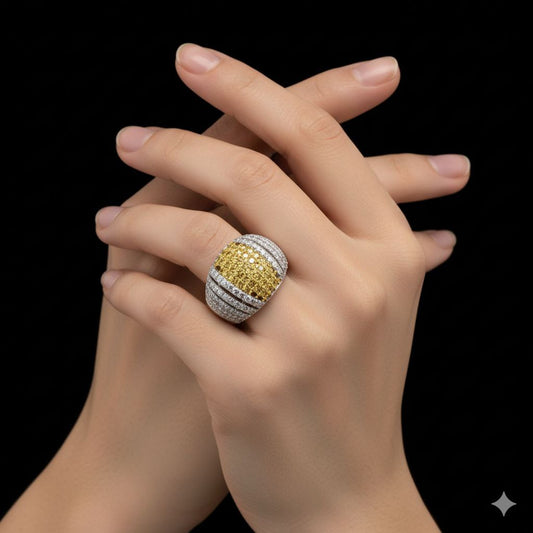 "Golden Glaze" Two-Tone Pave Dome 925 Silver Ring