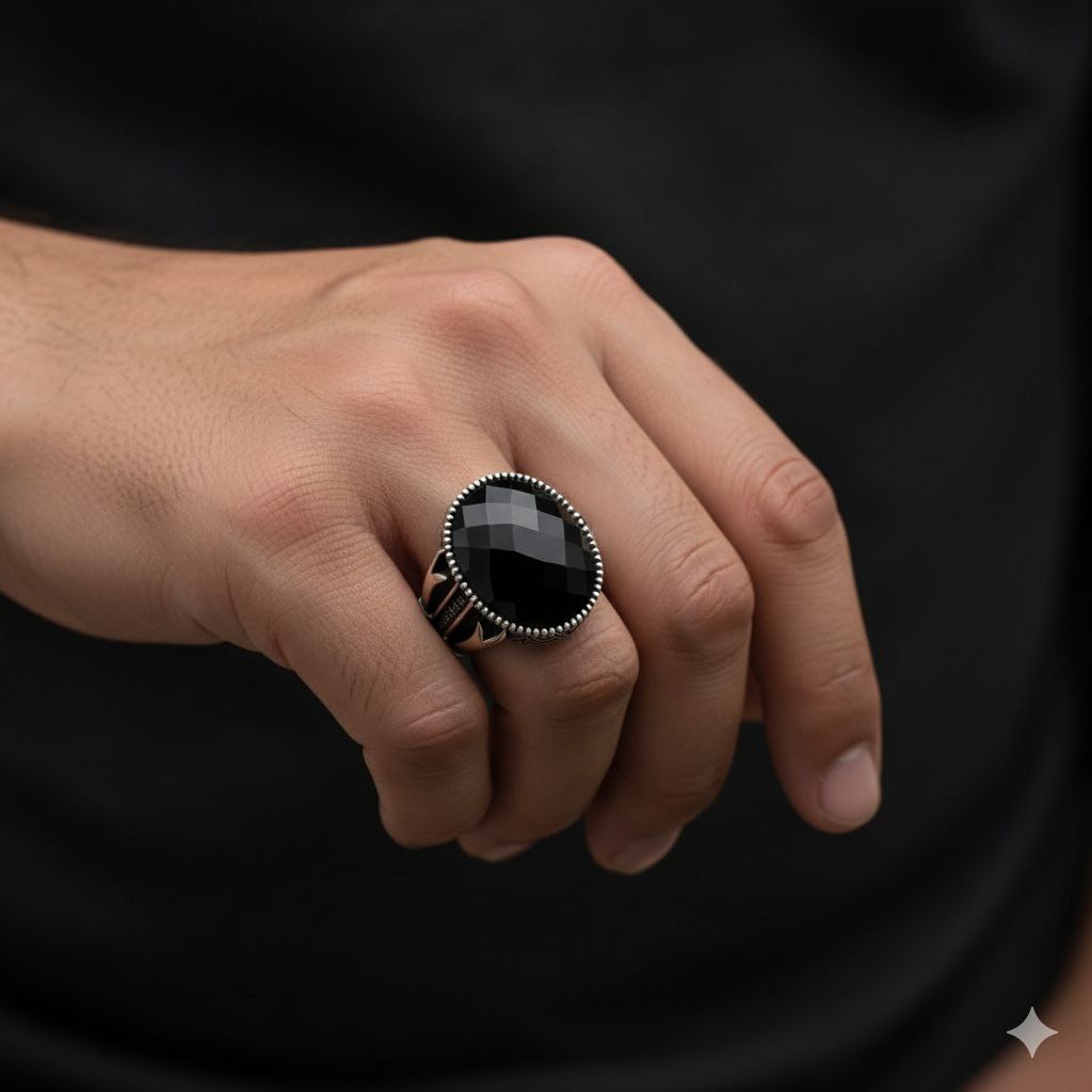 "The Obsidian Duke" Faceted Black Onyx 925 Silver Signet Ring