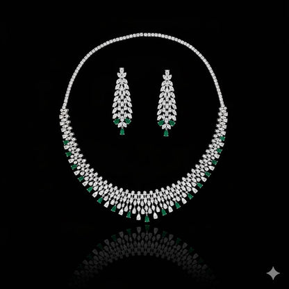 "Emerald Cascade" Grand Pave 925 Silver Bridal Set