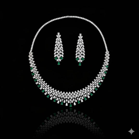 "Emerald Cascade" Grand Pave 925 Silver Bridal Set