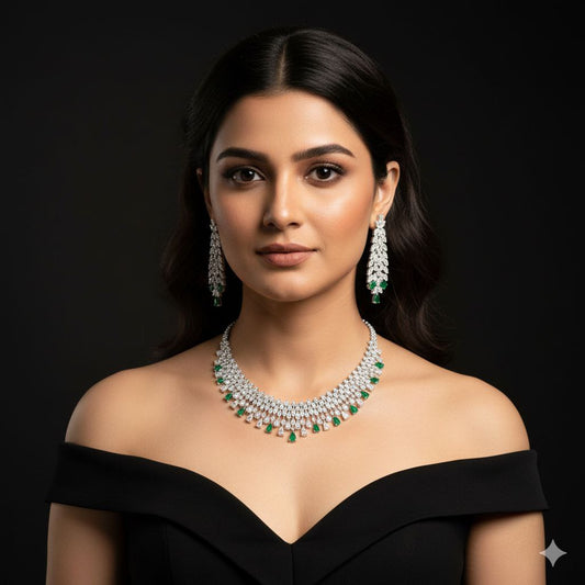 "Emerald Cascade" Grand Pave 925 Silver Bridal Set
